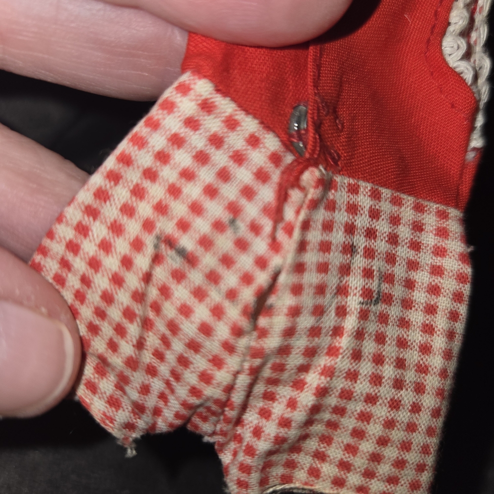Red and White Doll Dress with Lace Trim - Picture 6 of 6